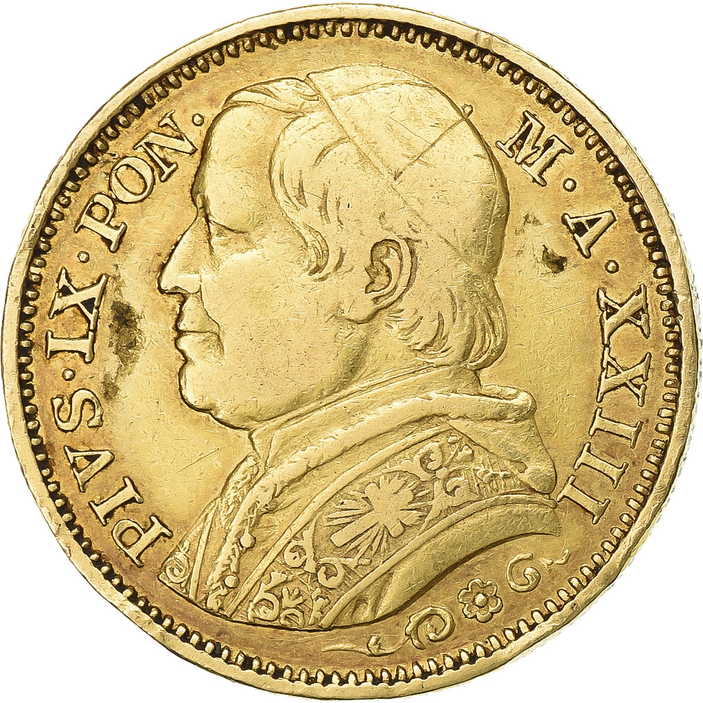 Vatican, Pius IX, 20 Lire, 1868, Rome, Gold, AU(50-53), KM:1382