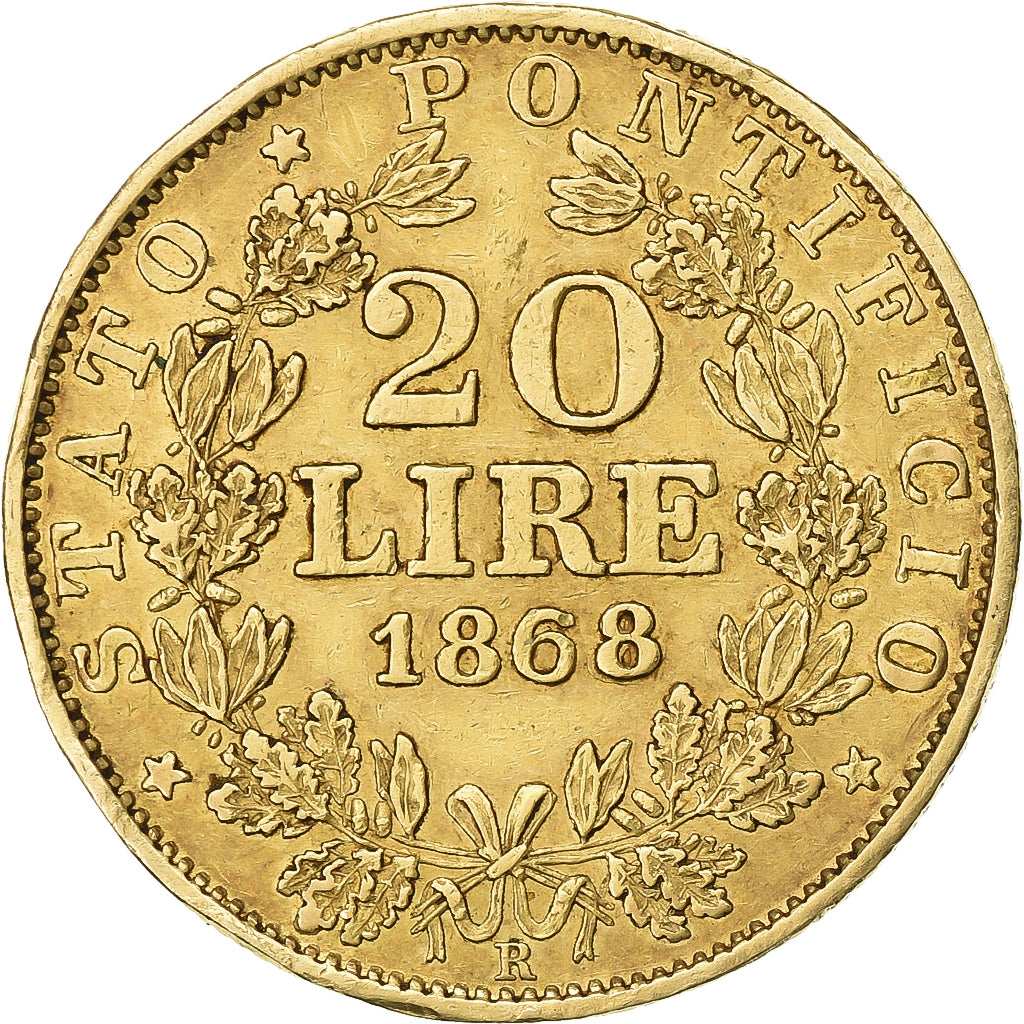 Vatican, Pius IX, 20 Lire, 1868, Rome, Gold, AU(50-53), KM:1382