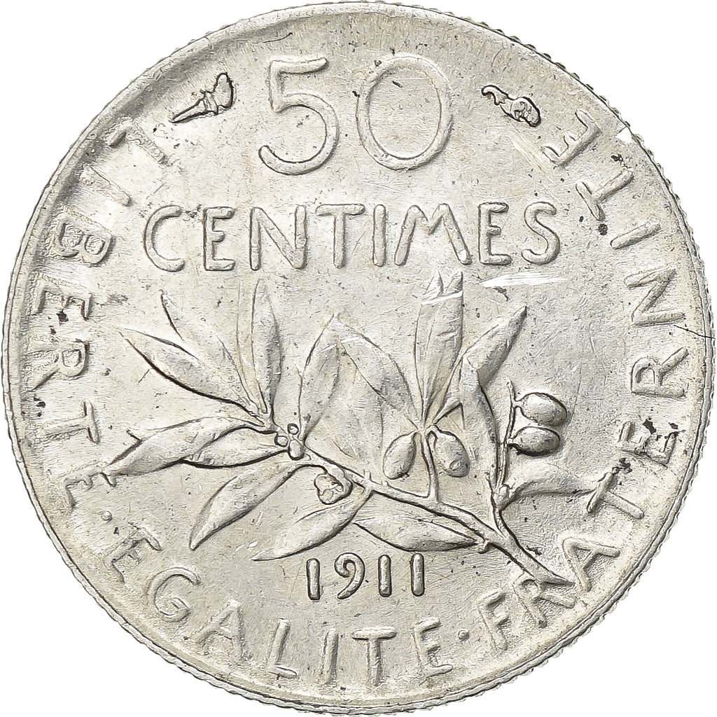 France, 50 Centimes, Semeuse, 1911, Paris, Argent, TB+, Gadoury:420, KM:854