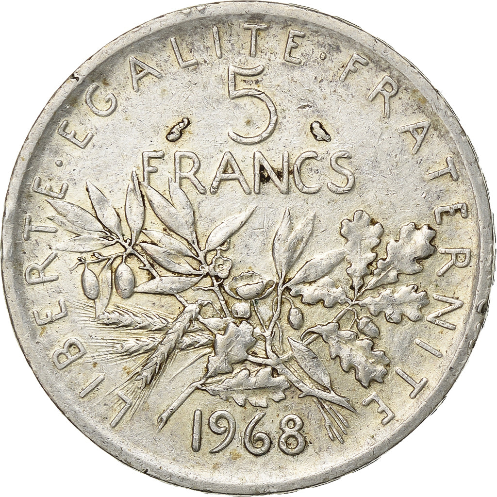 France, 5 Francs, Semeuse, 1968, Paris, Silver, AU(50-53), Gadoury:770, KM:926