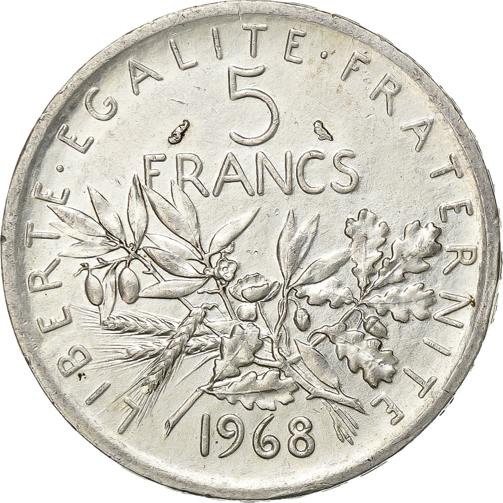 Frankrijk, 5 Francs, Semeuse, 1968, Paris, Zilver, ZF+, Gadoury:770, KM:926