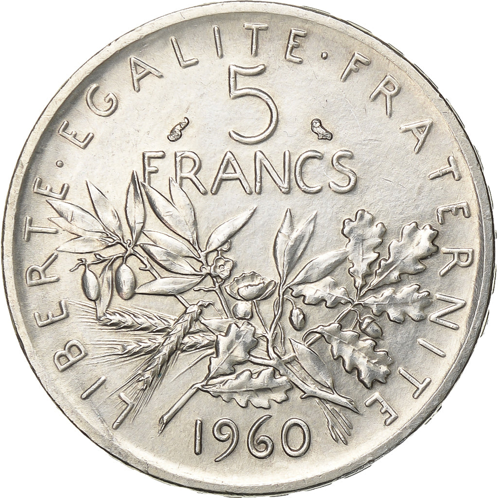 France, 5 Francs, Semeuse, 1960, Paris, Silver, MS(60-62), Gadoury:770, KM:926