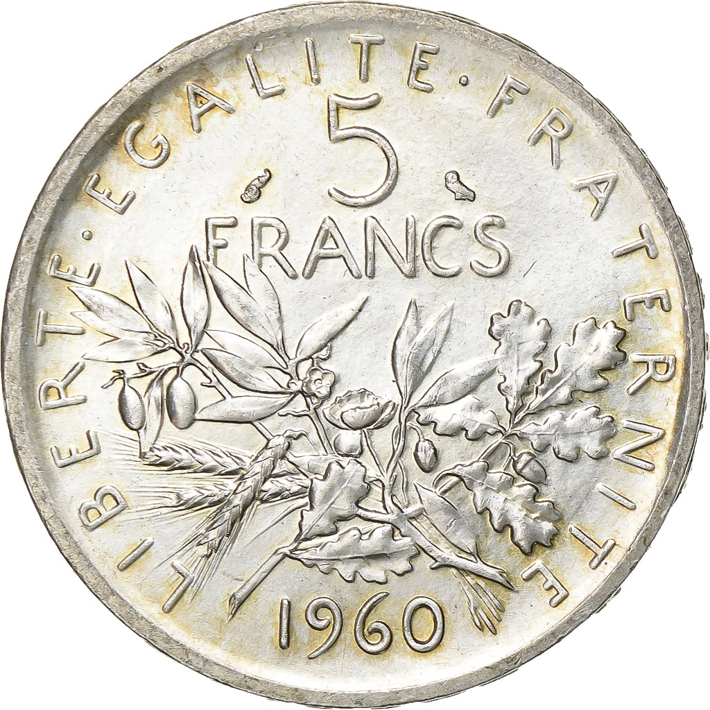 Frankrijk, 5 Francs, Semeuse, 1960, Paris, Zilver, PR+, Gadoury:770, KM:926