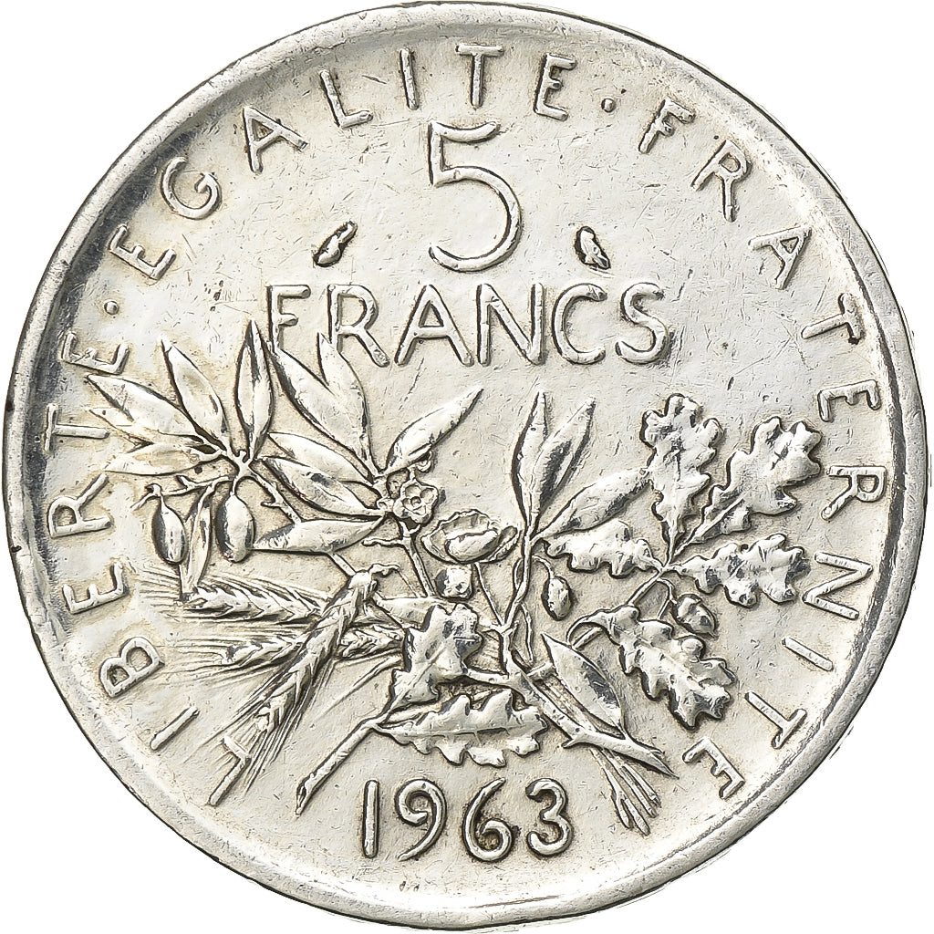 France, 5 Francs, Semeuse, 1963, Paris, Silver, AU(55-58), Gadoury:770, KM:926