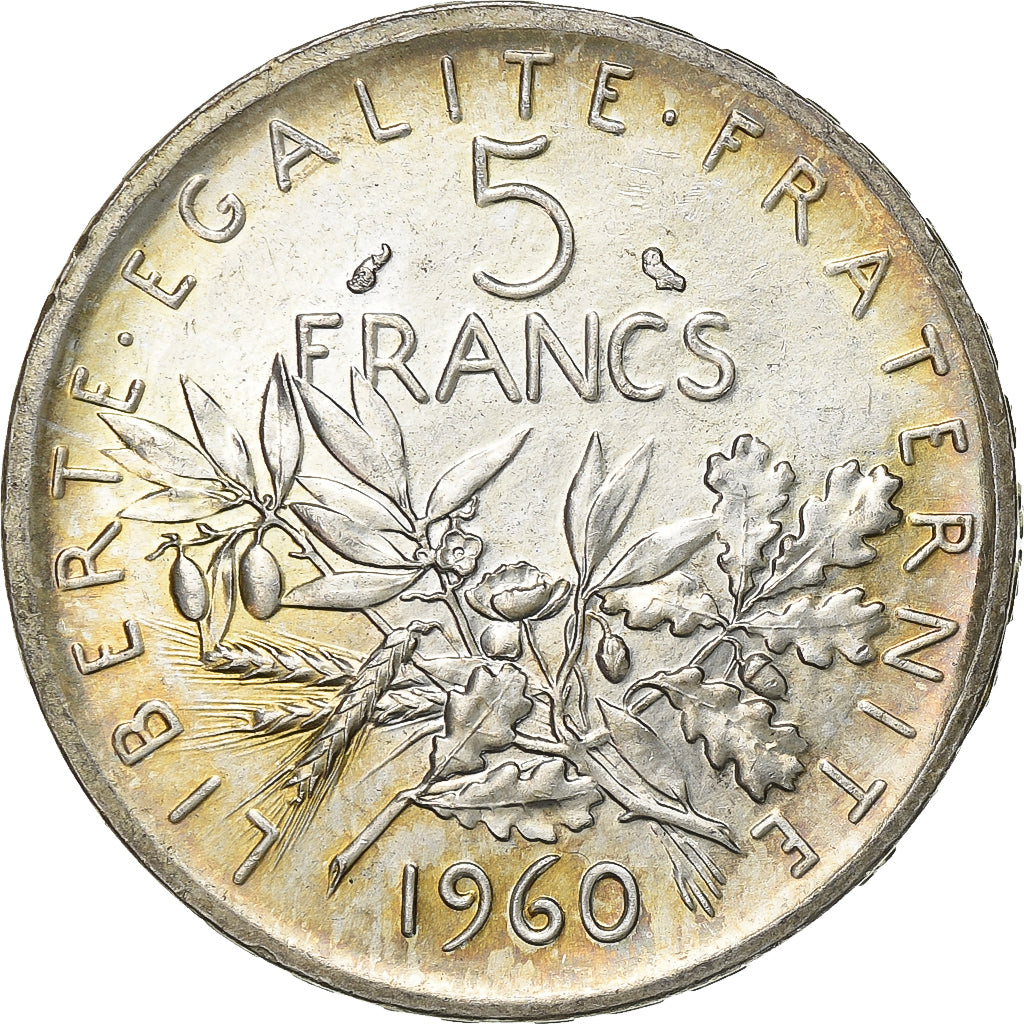 France, 5 Francs, Semeuse, 1960, Paris, Silver, MS(60-62), Gadoury:770, KM:926