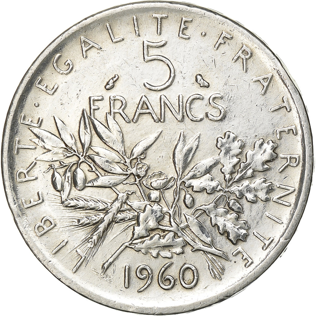 France, 5 Francs, Semeuse, 1960, Paris, Silver, MS(60-62), Gadoury:770, KM:926