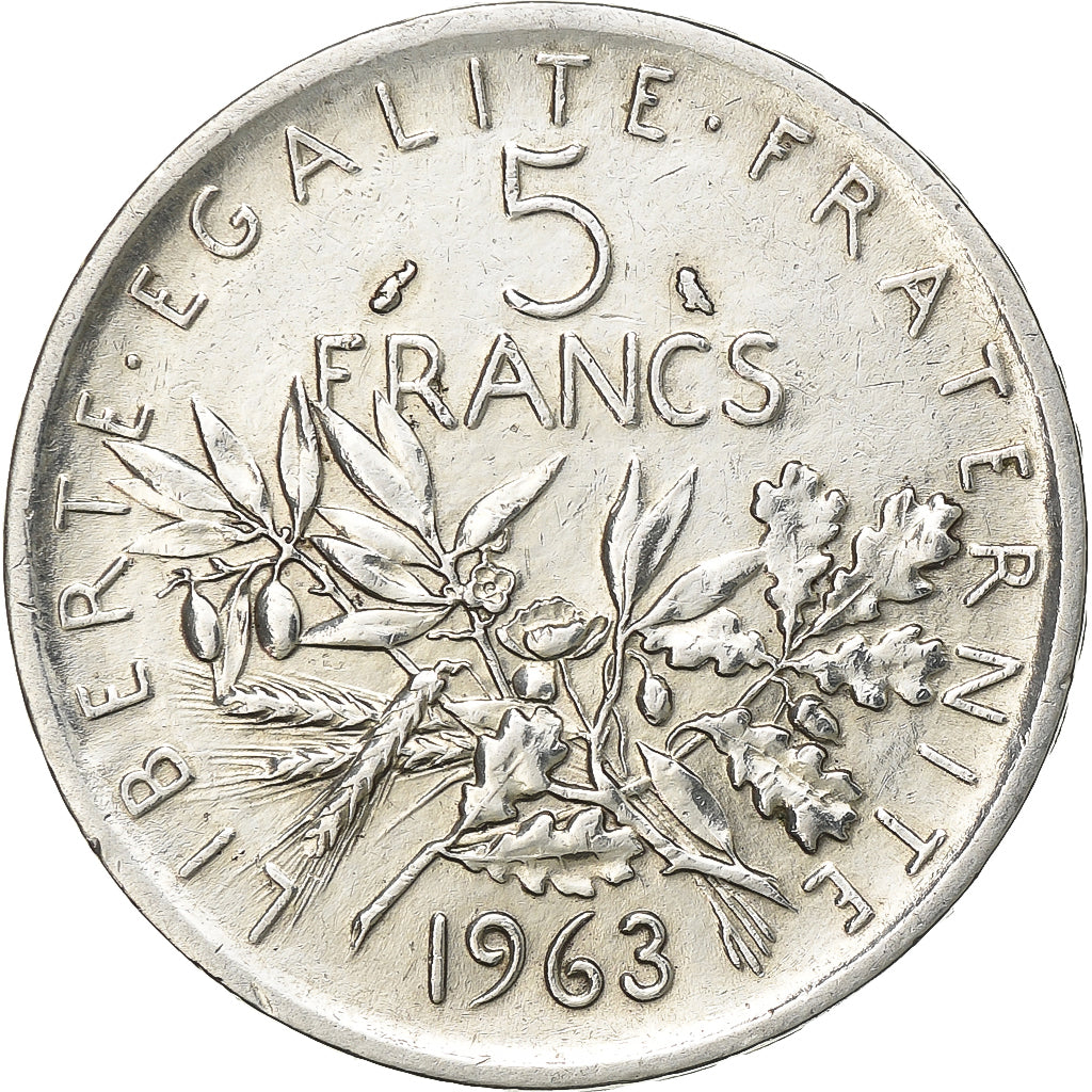 France, 5 Francs, Semeuse, 1963, Paris, Silver, EF(40-45), Gadoury:770, KM:926