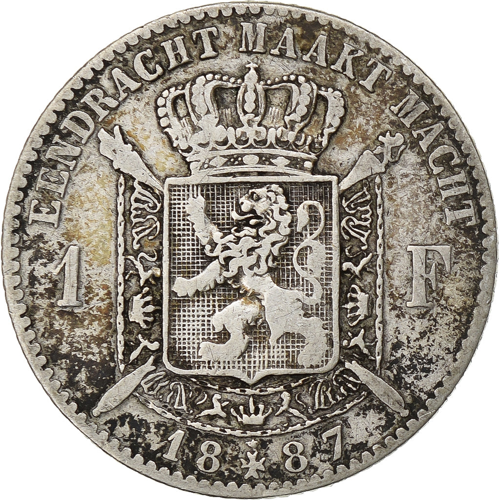 Belgium, Leopold II, 1 Franc, 1887, Brussels, Silver, VF(20-25)