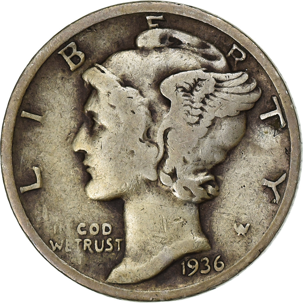 Estados Unidos da América, Dime, Mercury, 1936, Philadelphia, Prata, EF(40-45)