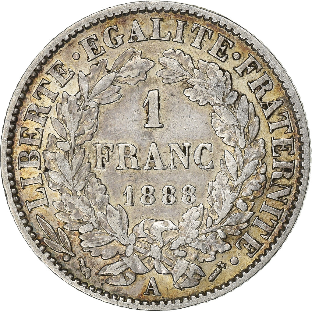 France, 1 Franc, Cérès, 1888, Paris, Silver, EF(40-45), Gadoury:465, KM:822