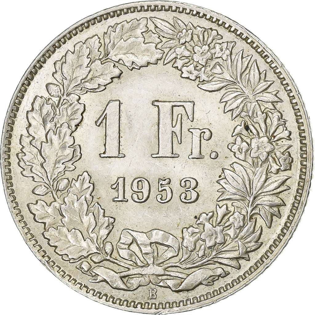 Switzerland, 1 Franc, Helvetia, 1953, Bern, Silver, AU(55-58), KM:24