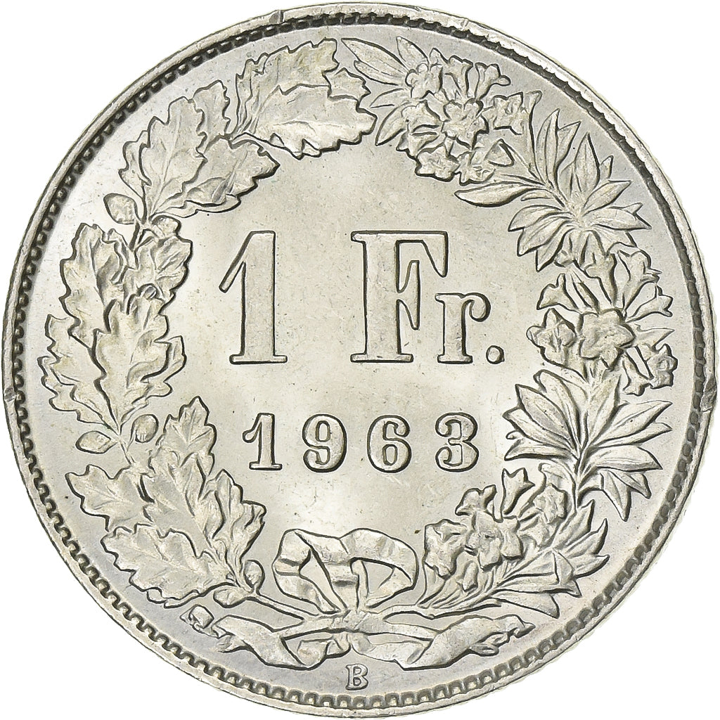 Switzerland, 1 Franc, Helvetia, 1963, Bern, Silver, AU(55-58), KM:24