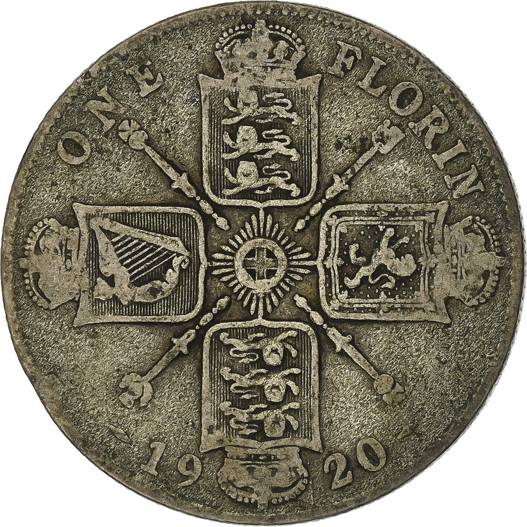Wielka Brytania, George V, 1 Florin, 1920, Srebro, VF(30-35), KM:817a