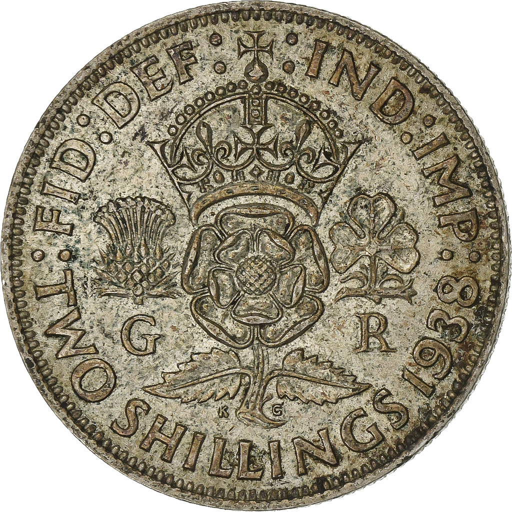 Groot Bretagne, George VI, 2 Shillings, 1938, Zilver, FR+, KM:855