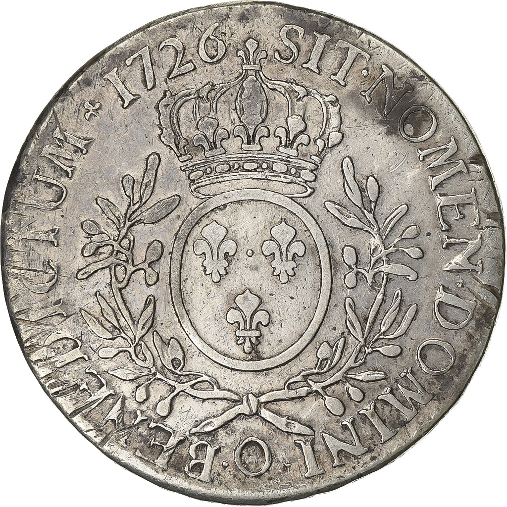 França, Louis XV, Ecu aux branches d'olivier, 1726, Riom, Prata, VF(30-35)