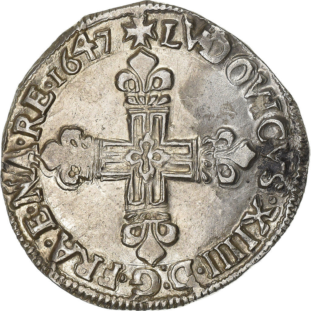 France, Louis XIV, 1/4 Ecu, frappé au marteau, 1647, Bayonne, Argent, TTB