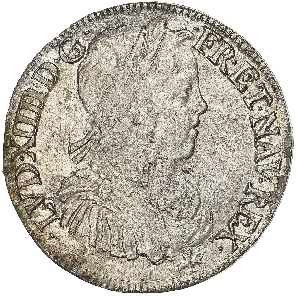France, Louis XIV, 1/2 Écu à la mèche longue, 1653, Bayonne, Silver