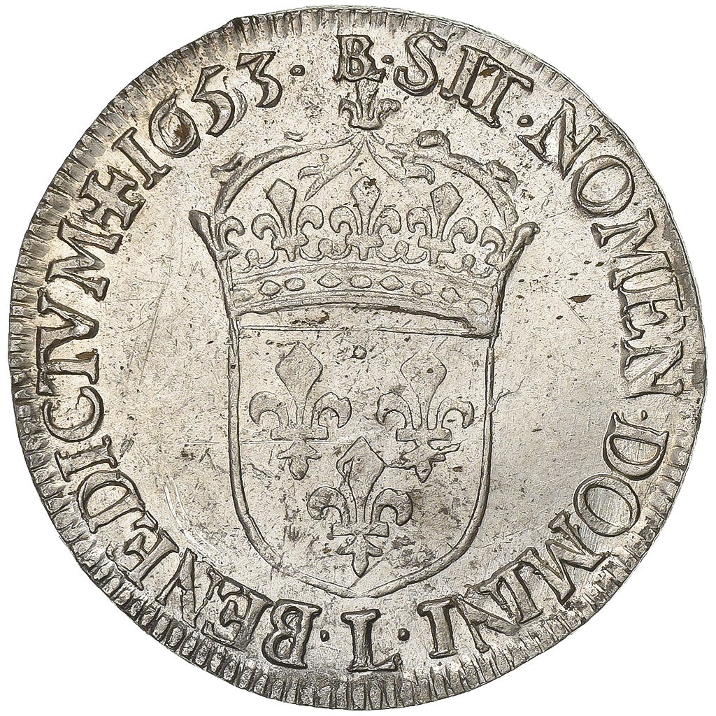 France, Louis XIV, 1/2 Écu à la mèche longue, 1653, Bayonne, Silver