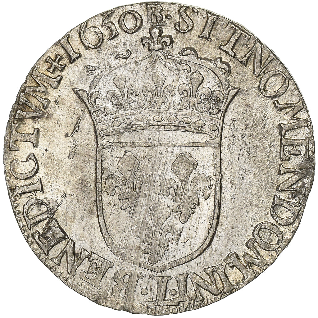 Francia, Louis XIV, 1/2 Écu à la mèche longue, 1650, Bayonne, Plata, MBC