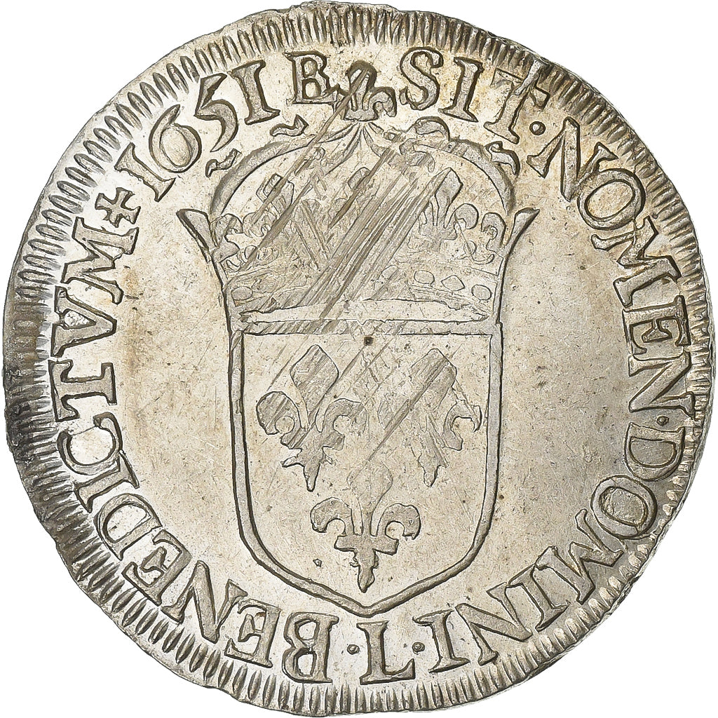 França, Louis XIV, 1/2 Écu à la mèche longue, 1651, Bayonne, Prata
