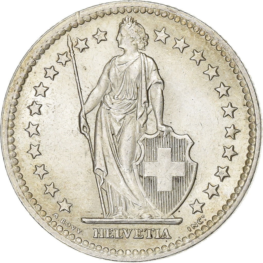 Switzerland, 2 Francs, Helvetia, 1944, Bern, Silver, AU(55-58), KM:21