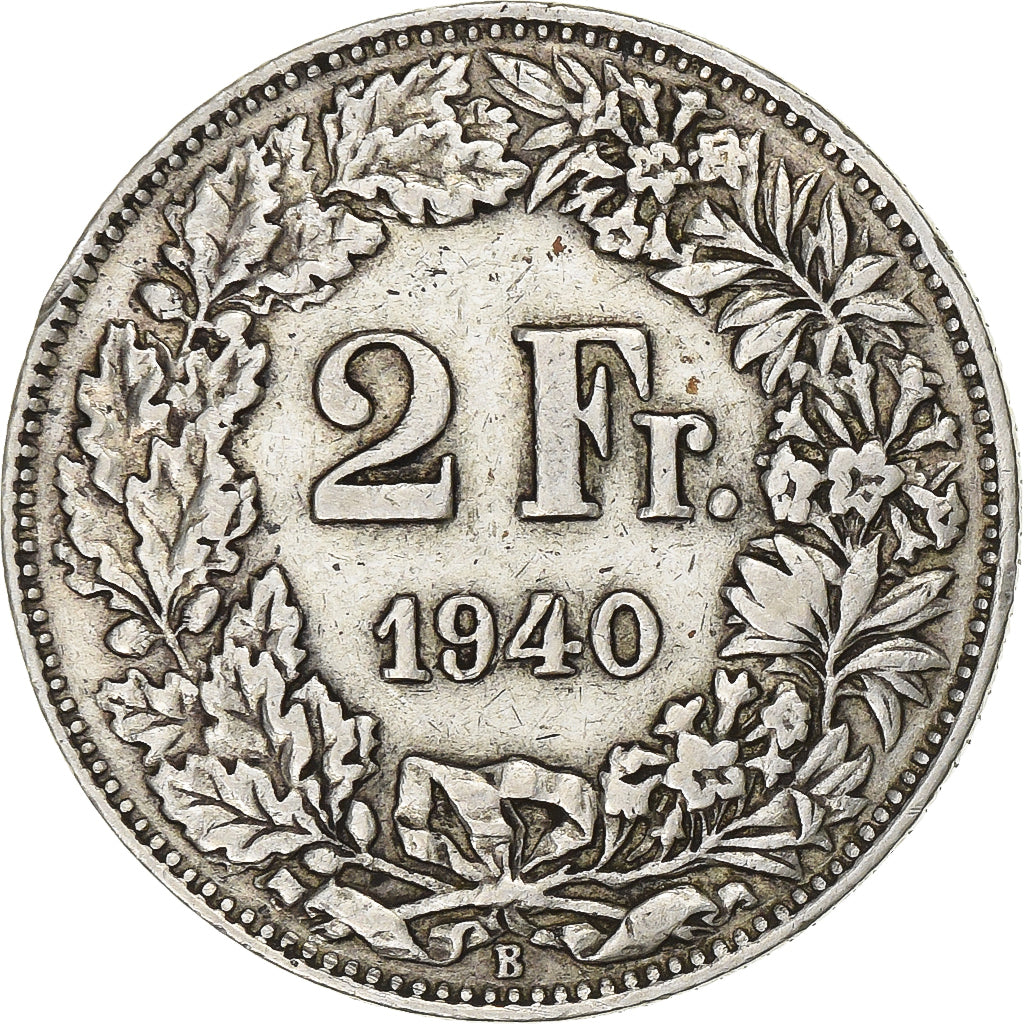 Switzerland, 2 Francs, Helvetia, 1940, Bern, Silver, AU(50-53), KM:21