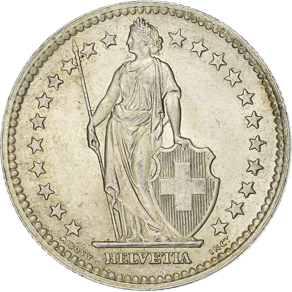 Switzerland, 2 Francs, Helvetia, 1943, Bern, Silver, AU(55-58), KM:21
