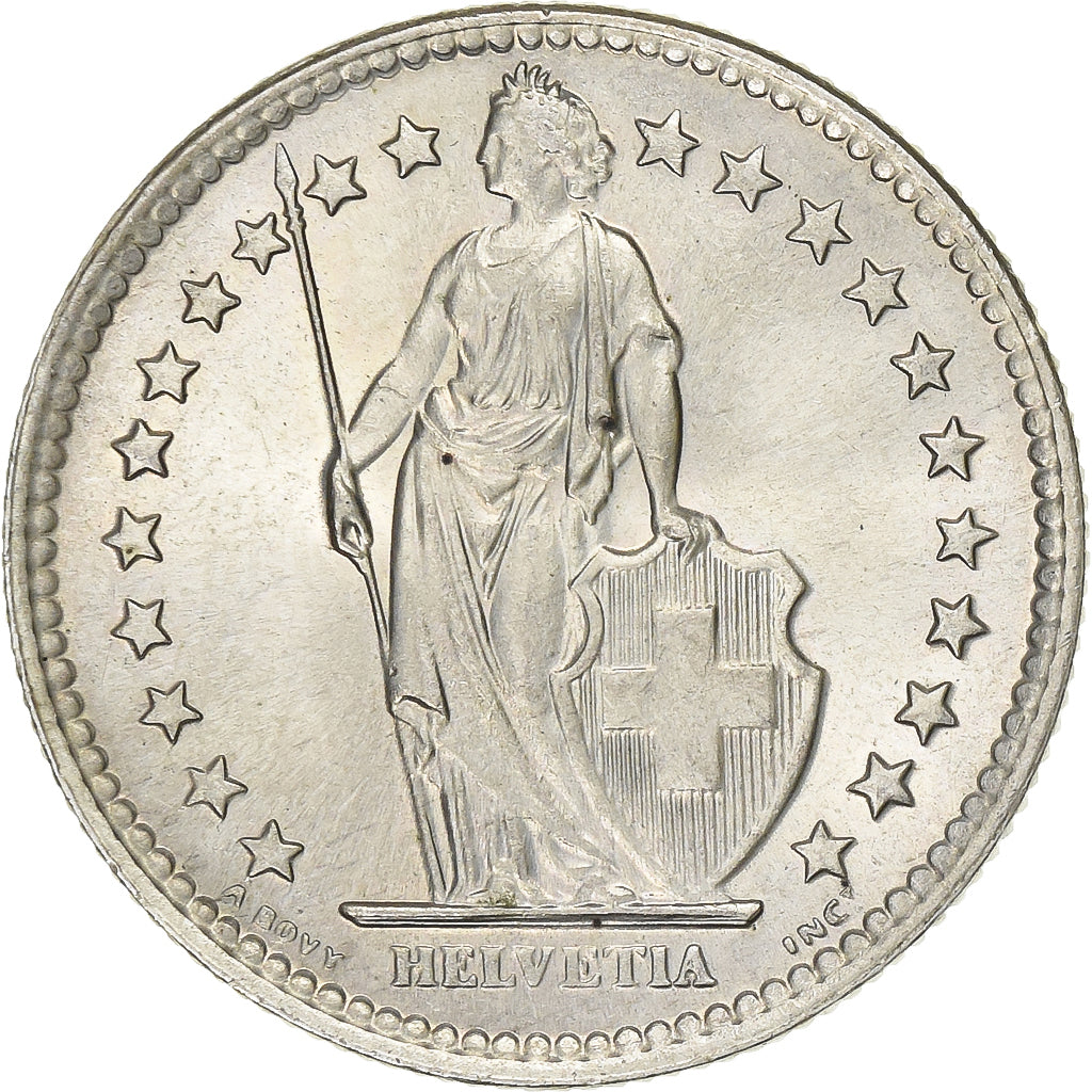 Switzerland, 2 Francs, Helvetia, 1963, Bern, Silver, AU(55-58), KM:21