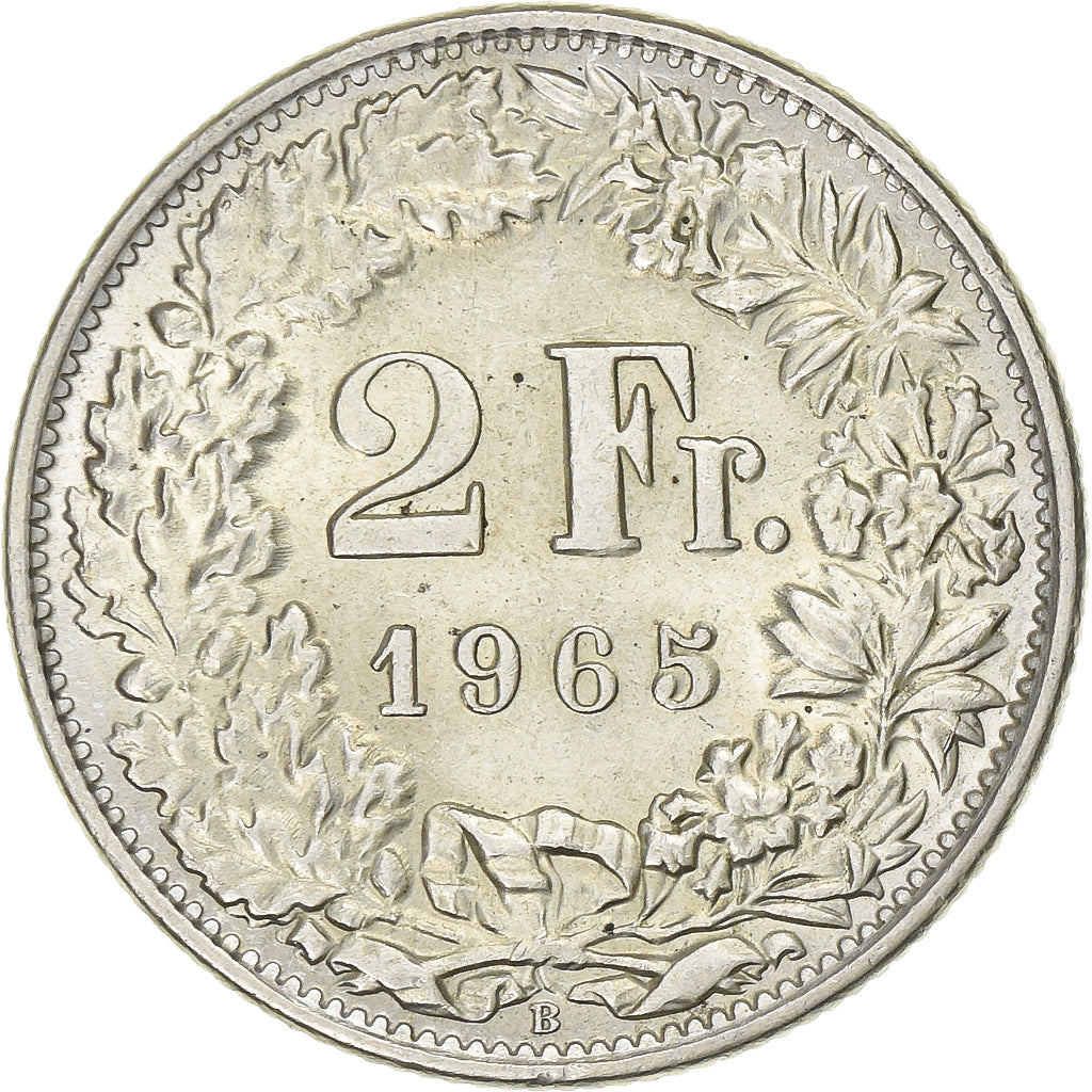 Switzerland, 2 Francs, Helvetia, 1965, Bern, Silver, AU(55-58), KM:21