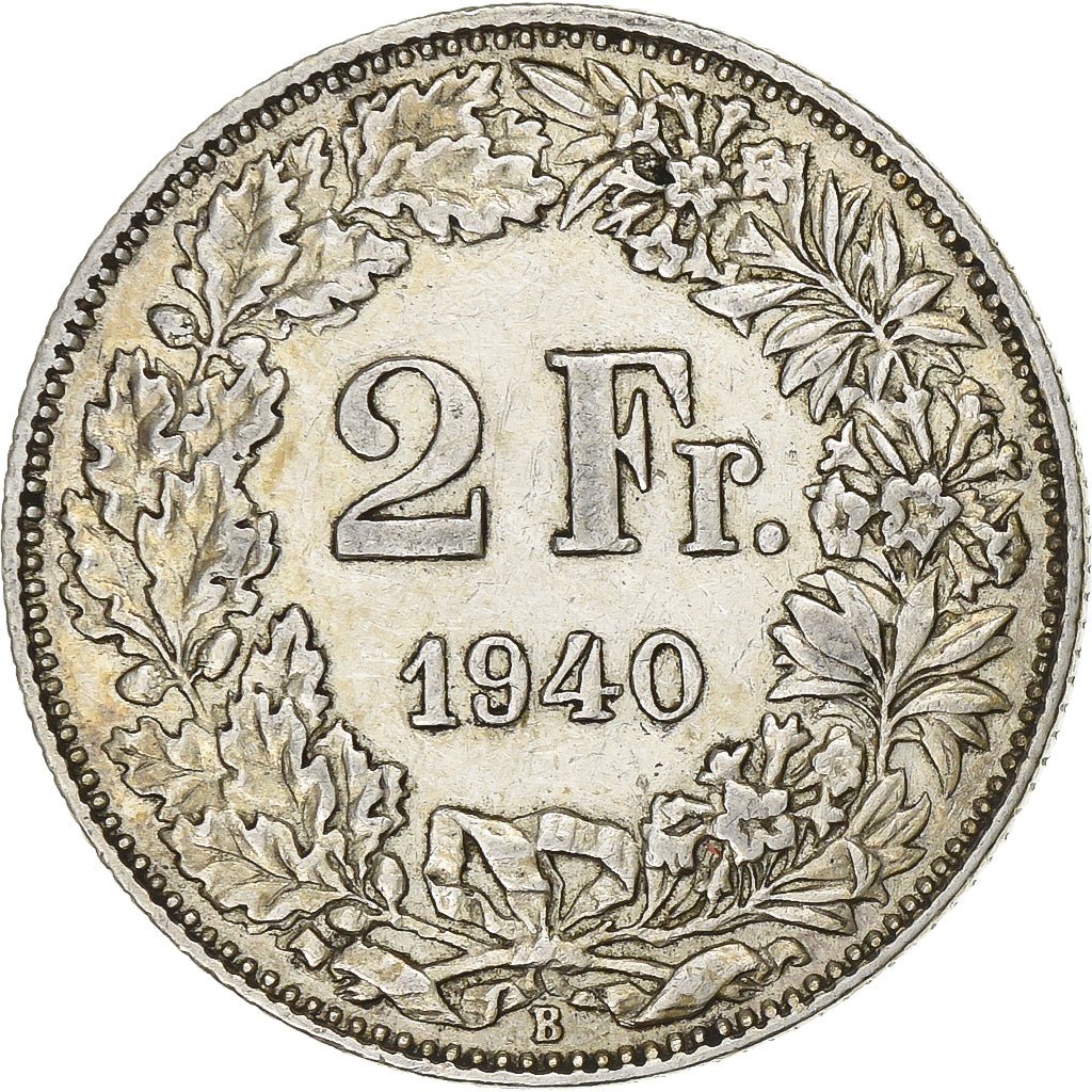 Switzerland, 2 Francs, Helvetia, 1940, Bern, Silver, AU(55-58), KM:21