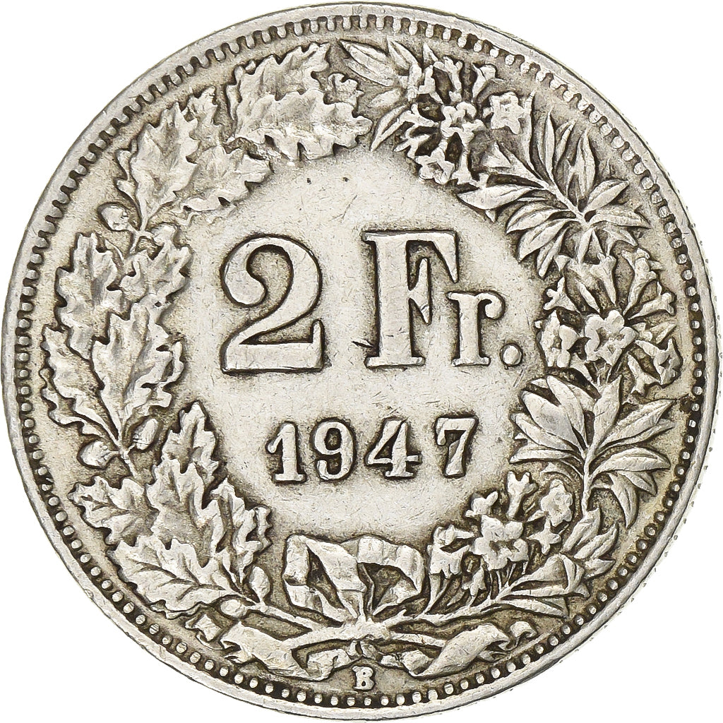 Switzerland, 2 Francs, Helvetia, 1947, Bern, Silver, AU(55-58), KM:21