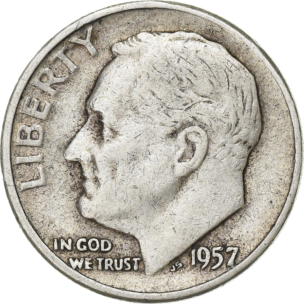 United States, Dime, Roosevelt, 1957, Philadelphia, Silver, EF(40-45), KM:195