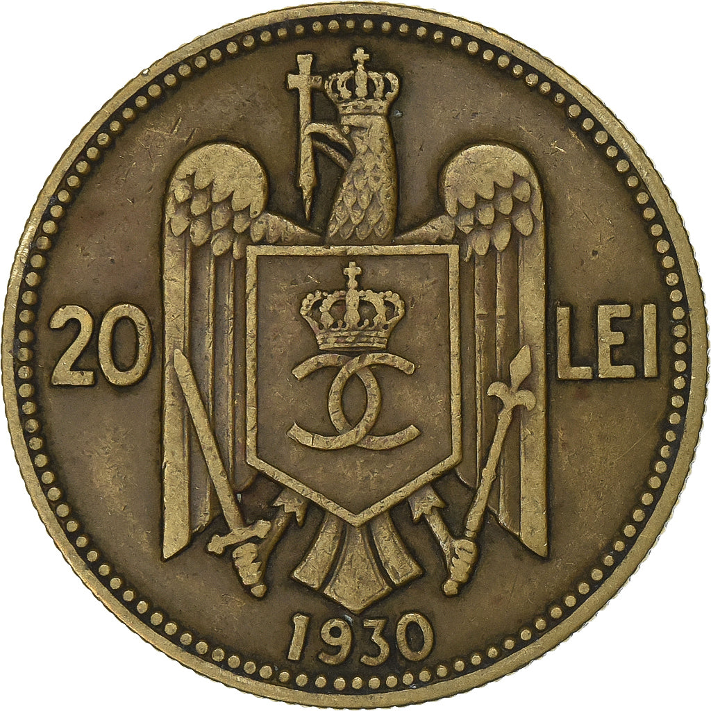Romania, Carol II, 20 Lei, 1930, Nickel-brass, AU(50-53), KM:51