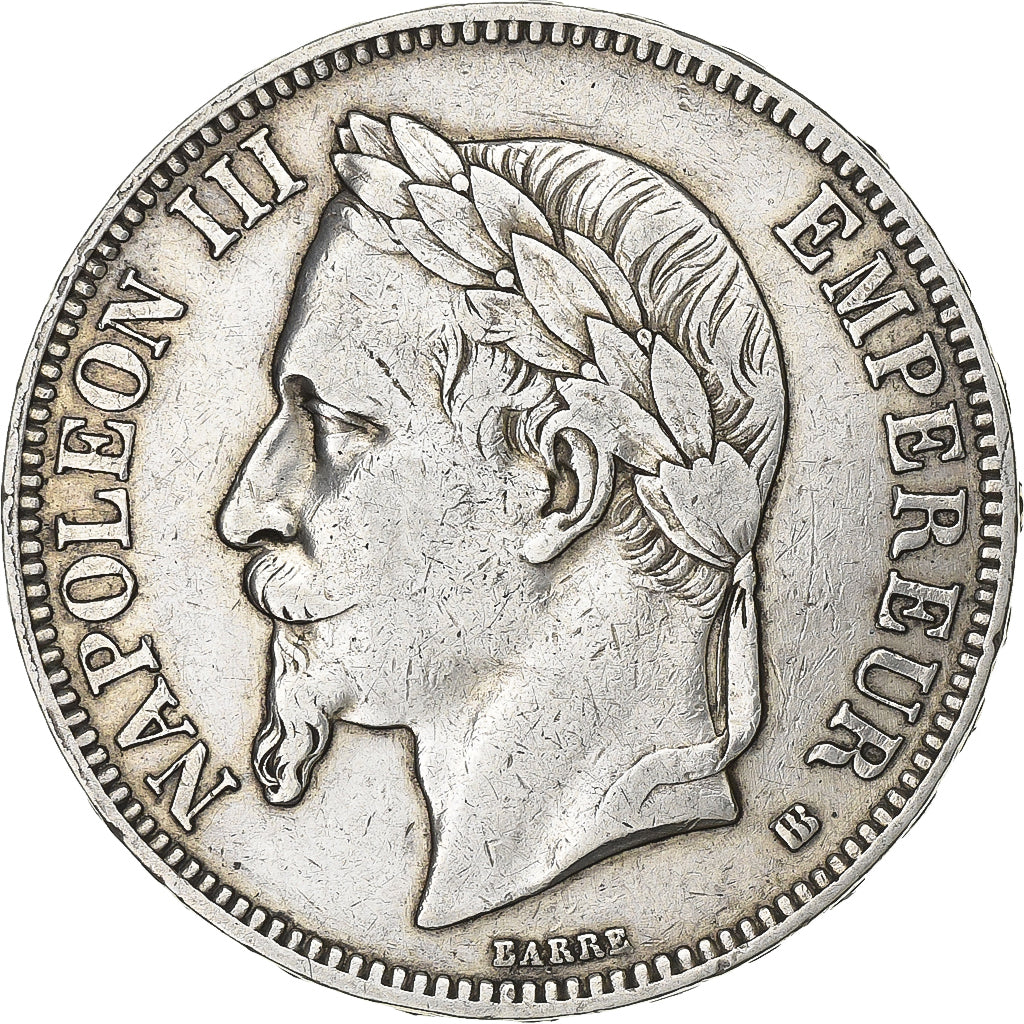 France, Napoleon III, 5 Francs, 1867, Strasbourg, Silver, EF(40-45)