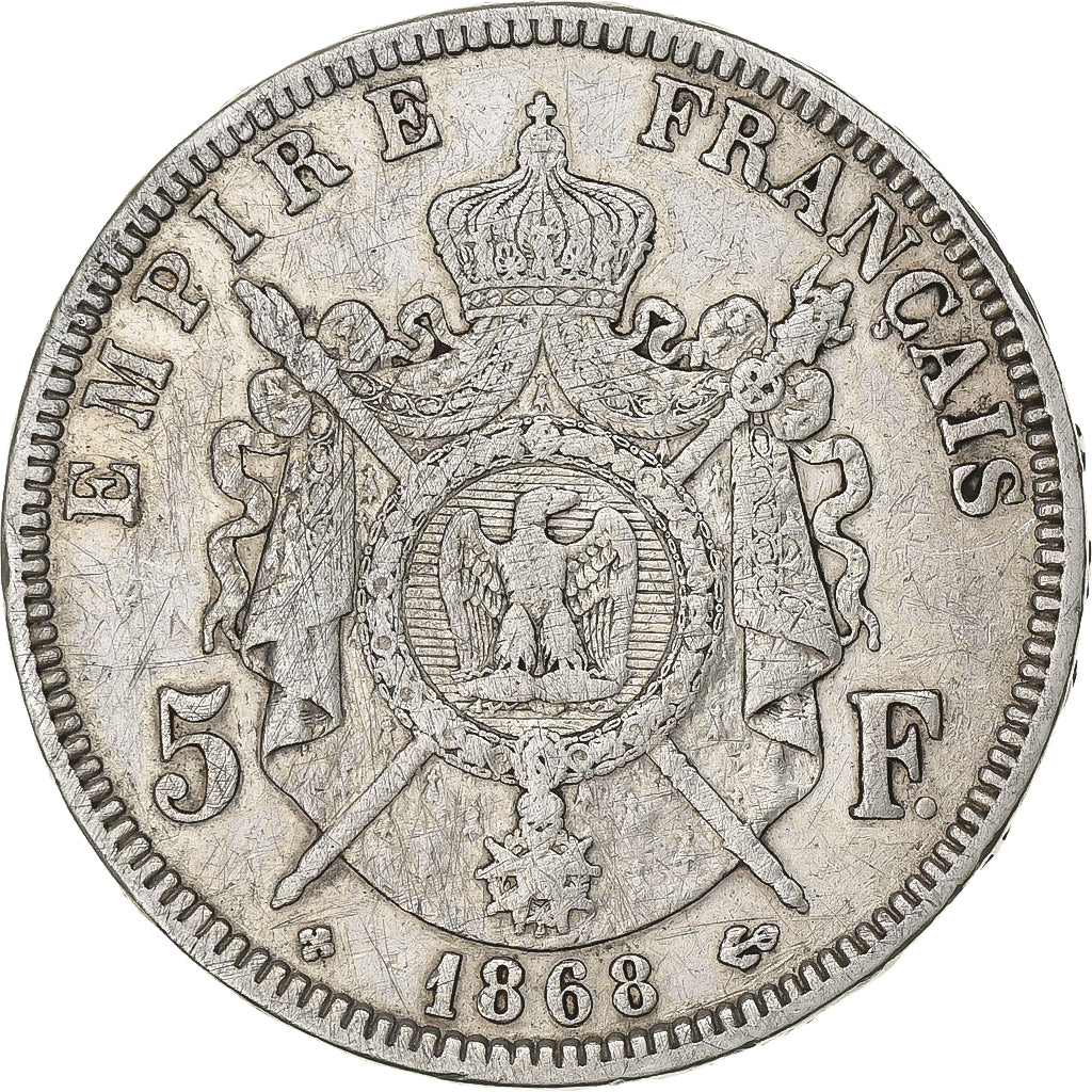France, Napoleon III, 5 Francs, 1868, Strasbourg, Silver, EF(40-45)