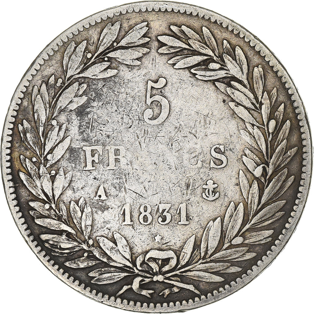 France, Louis-Philippe, 5 Francs, 1831, Paris, Silver, VF(30-35), Gadoury:676