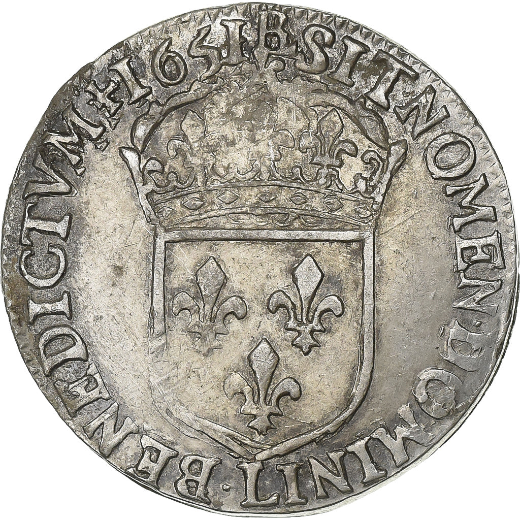 France, Louis XIV, 1/4 Écu à la mèche longue, 1651, Bayonne, Argent, TTB