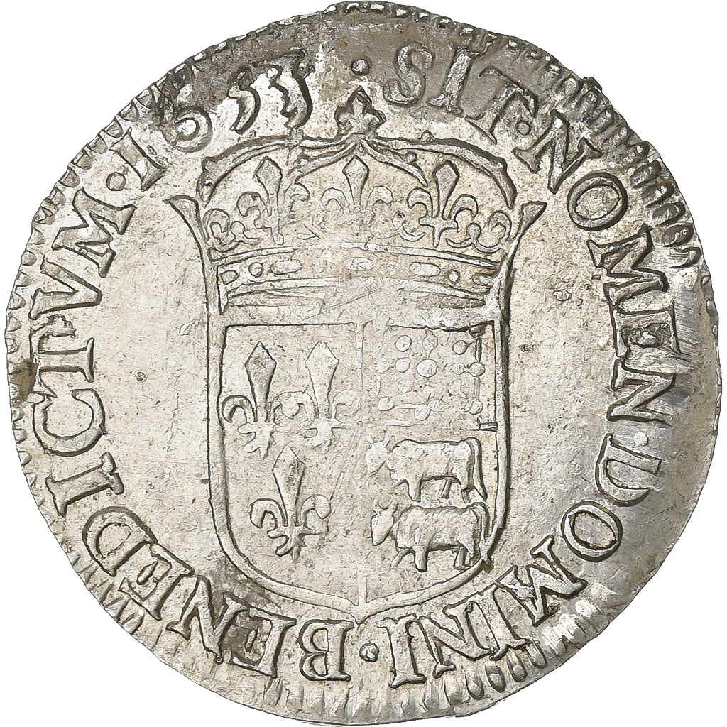 France, Louis XIV, 1/12 d'écu à la mèche longue de Béarn, 1653, Pau, Argent