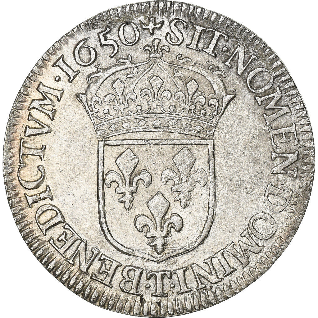 France, Louis XIV, 1/2 Écu à la mèche longue, 1650, Nantes, Argent, TTB