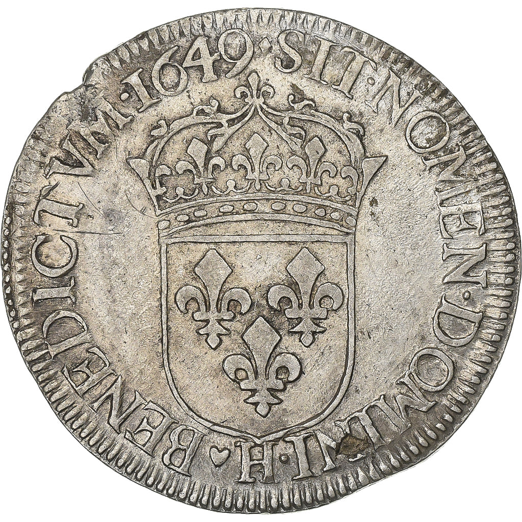 Francia, Louis XIV, 1/2 Écu à la mèche longue, 1649, La Rochelle, Argento