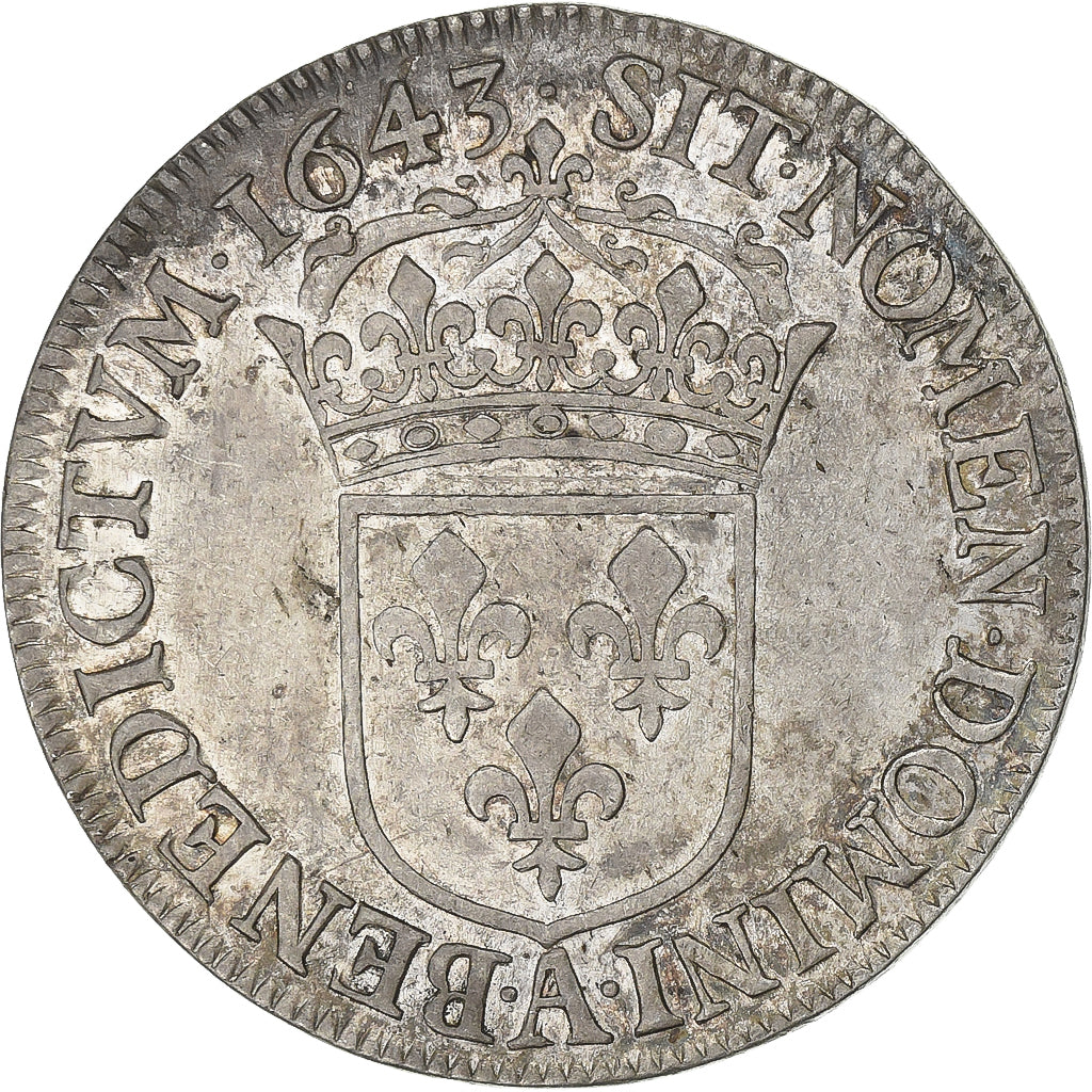 France, Louis XIV, 1/2 Écu à la mèche courte, 1643, Paris, Argent, TTB