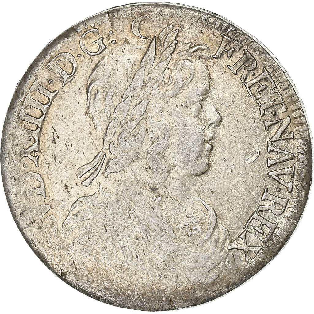Francia, Louis XIV, 1/2 Écu à la mèche longue, Rennes, Plata, BC+