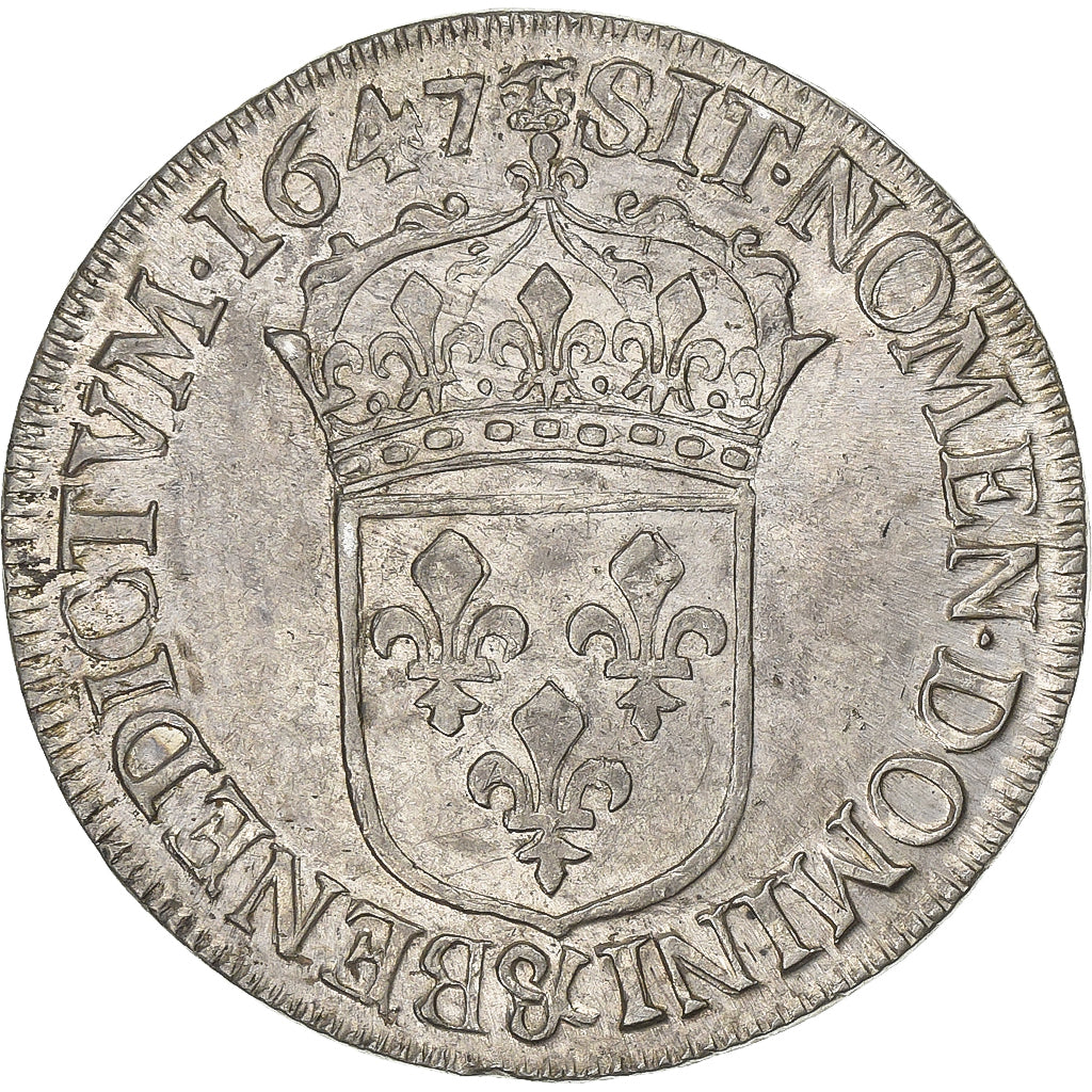 France, Louis XIV, 1/2 Écu à la mèche longue, 1647, Aix-en-Provence, Argent