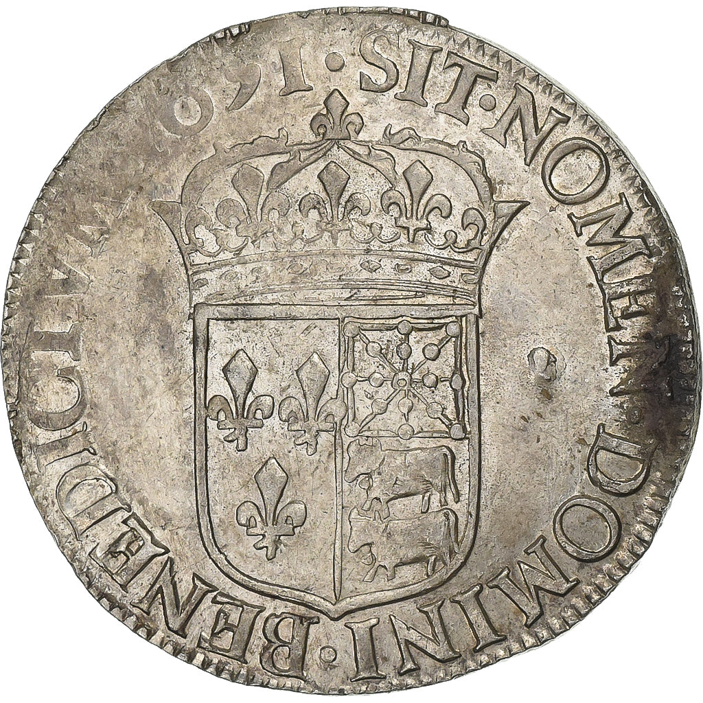França, Louis XIV, 1/2 Écu de Béarn à la mèche longue, 1651, Pau, Prata