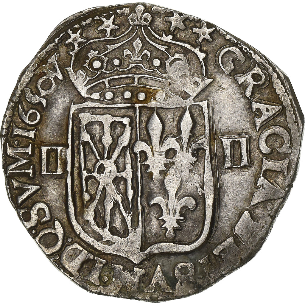 France, Louis XIV, 1/4 Écu de Navarre, 1650, Saint Palais, Silver, EF(40-45)