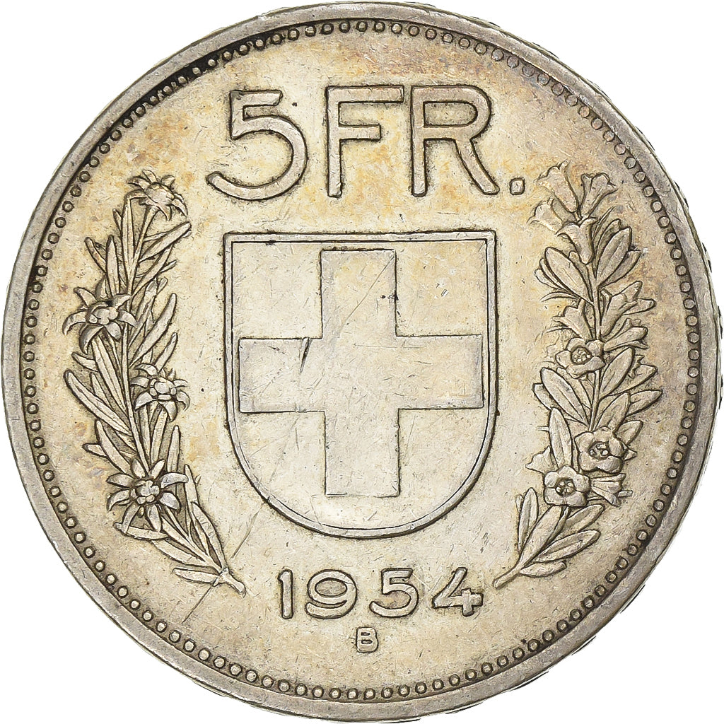 Switzerland, 5 Francs, 1954, Bern, Silver, EF(40-45), KM:40