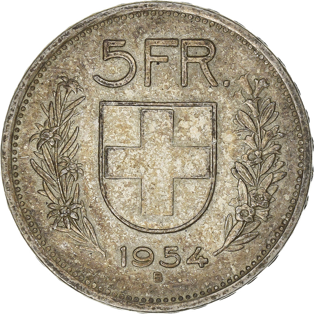 Svizzera, 5 Francs, 1954, Bern, Argento, BB+, KM:40