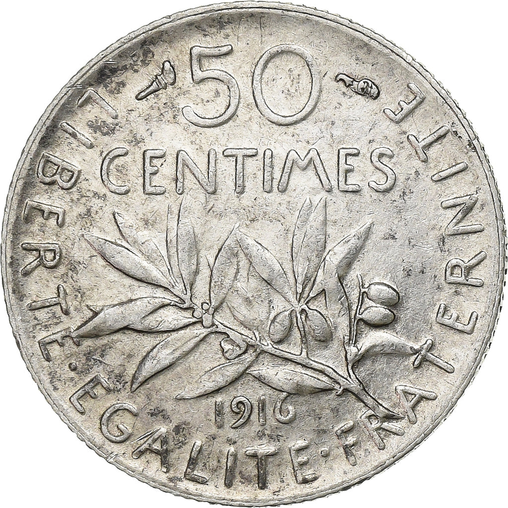 France, 50 Centimes, Semeuse, 1916, Paris, Argent, SUP, KM:854