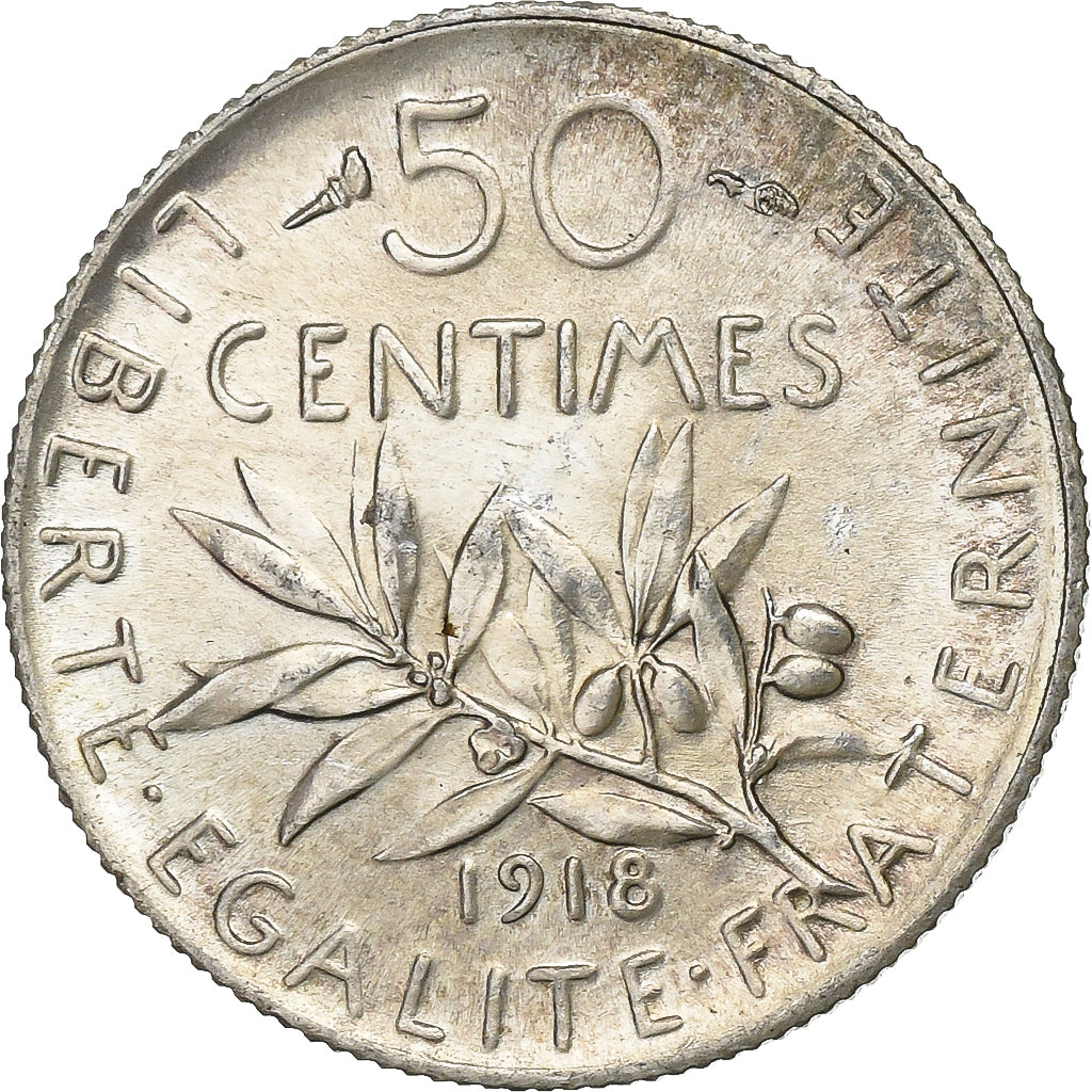 France, 50 Centimes, Semeuse, 1918, Paris, Argent, SUP, KM:854