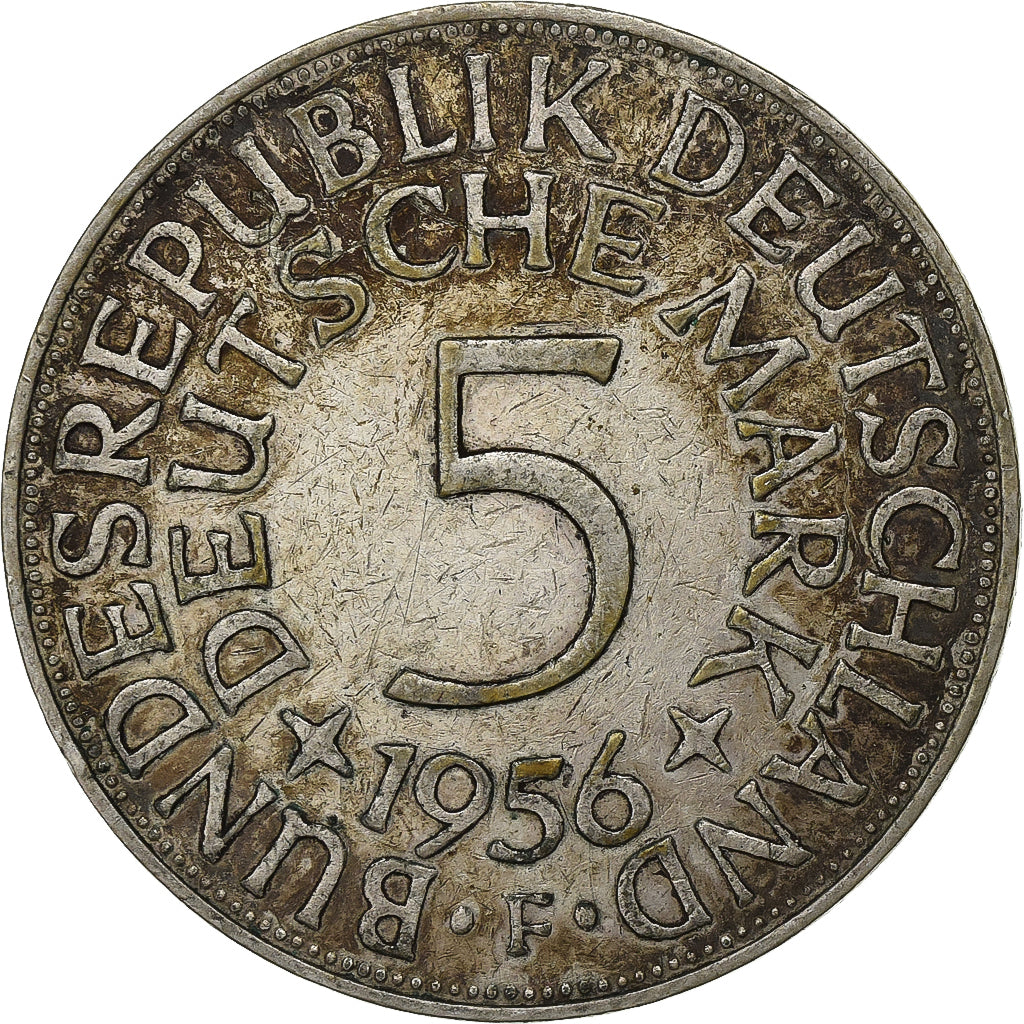Federal Republic of Germany, 5 Mark, 1956, Stuttgart, Silver, AU(55-58), KM:112